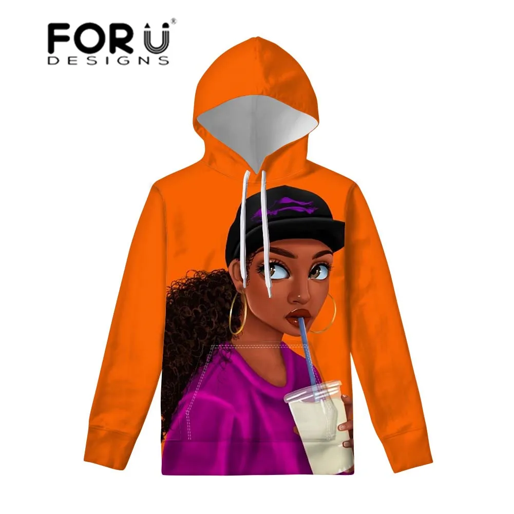 FORUDESIGNS, черные женские художественные африканские толстовки с принтом для девушек, женские пуловеры с круглым вырезом, худи для подростков, Kawaii, толстовка с капюшоном - Цвет: YQ3592Z72