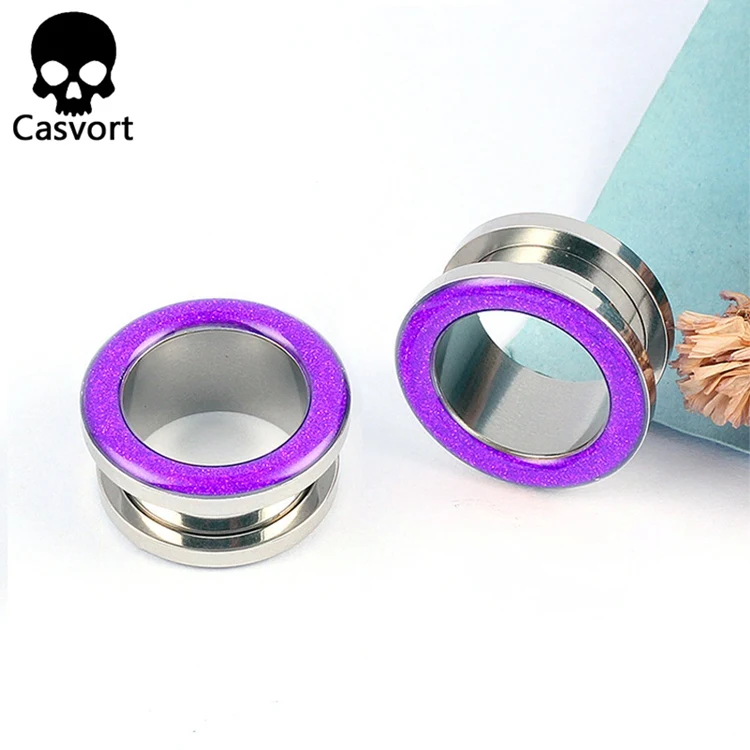 Casvort 2 шт 316L из нержавеющей стали винт тонкие туннели Флуоресцентный цвет диаметры для ушей пирсинг тела ювелирные серьги расширитель