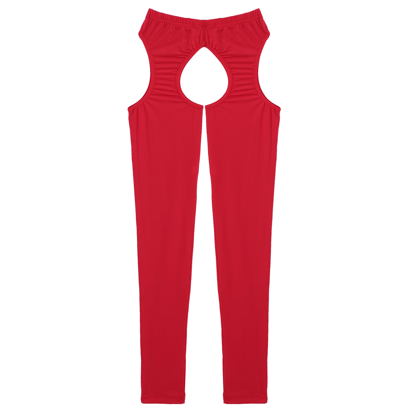 Womens Erotic Lingerie Underwear Nightwear Sexy Crotchless Leggings Hollow Out Stretchy Glossy Elastic Waistband Skinny Pants