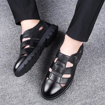 

2019 Men Sandals Genuine Leather Sandals Men Outdoor Casual Men Leather Sandals For Men Beach Shoes Roman Shoes Plus Size 38-47