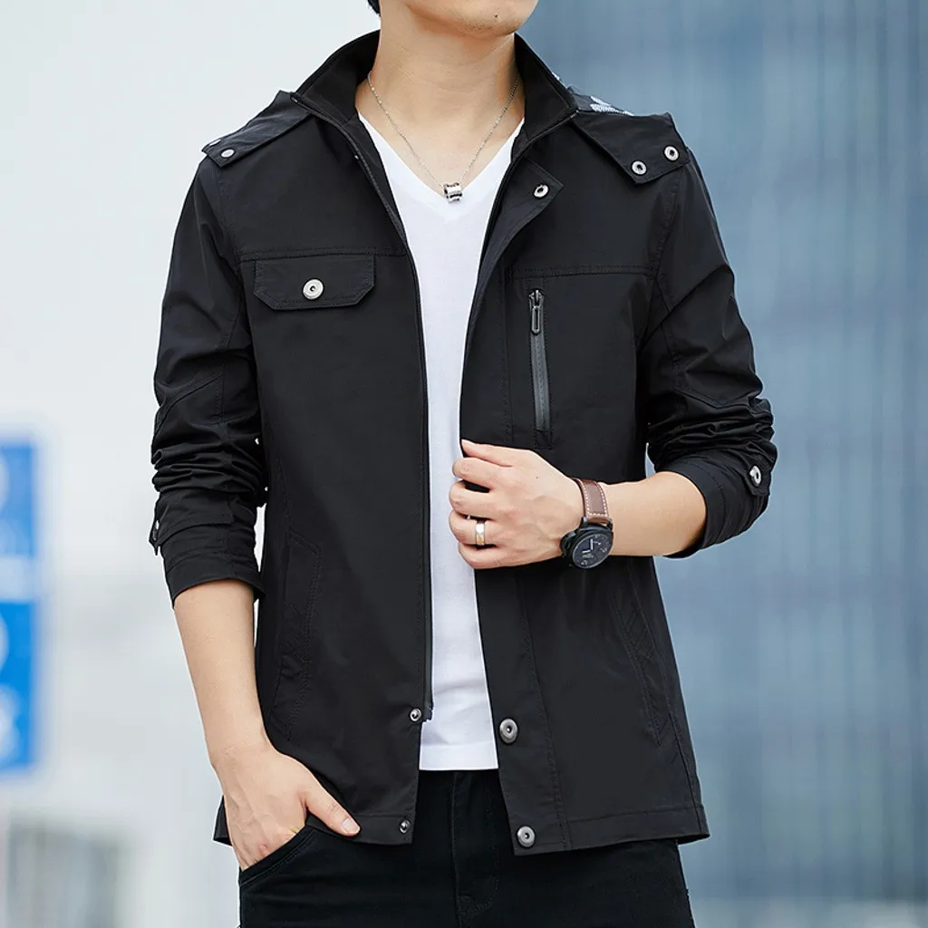 

Fashion Brand Men Jackets Nice Autumn Winter Male Casual Hooded Pure Color Jacket Button High Quality Outwear Coat Tops