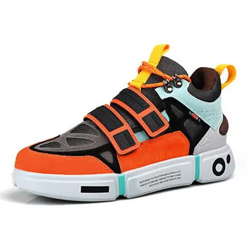 

X Brand Fashion Outdoor Orange Platform Men Shoes for Couples Microfiber Colorful High top Men Sneakers Zapatillas Hombre 2019