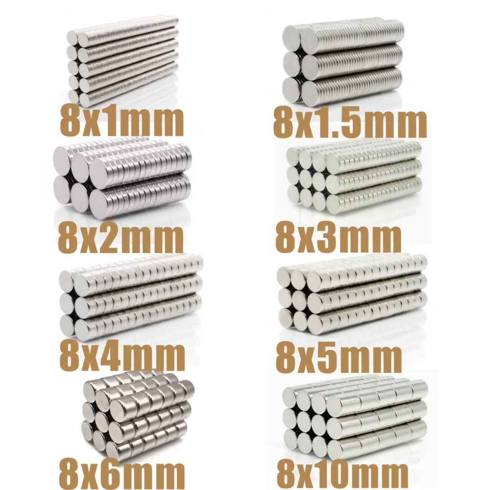Round Neodymium Magnets 20~500Pcs N35 Round Magnet 8x1 8x1.5 8x2 8x3 8x4 8x5 8x6 8x10 Neodymium Magnet Permanent NdFeB Super Strong Powerful