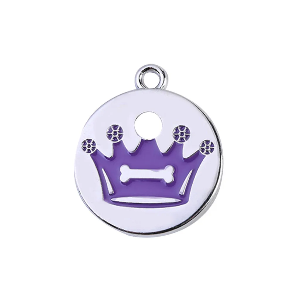 Cute Mini More Crown Print Diamond Dog Cat ID Name Tags Pet Jewelry Necklace ollar For Little Dogs Cat Collars Pet Supplies Hot - Color: Purple