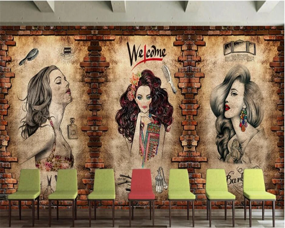 Custom-wallpaper-3d-nostalgic-retro-makeup-beauty-salon-hair-salon