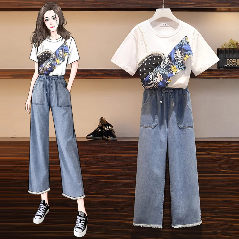 women's denim pant set