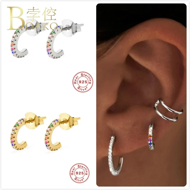 Серьги женские из серебра 925 пробы с разноцветными фианитами | Украшения и