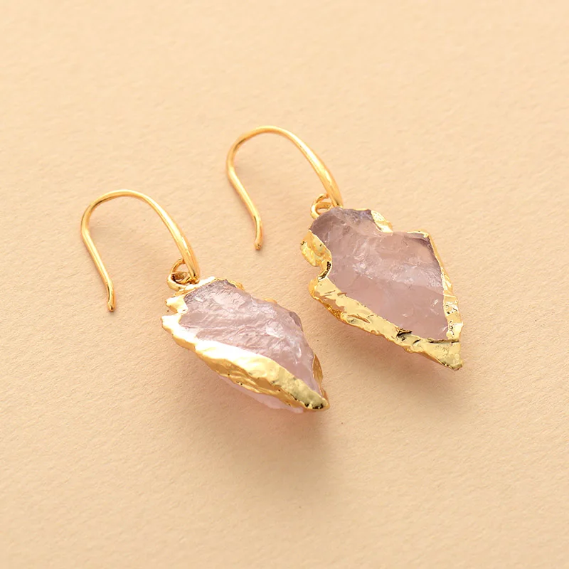 Natural Stone Earrings for Women Gold Tone Arrowhead Rose Quartzs Drop Earring Elegant Jewelry Femme Bijoux Dropship - Image 4