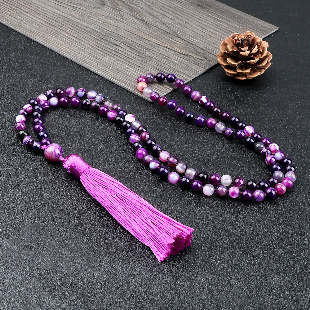 108 Beads Prayer Necklace Natural Green Stripe Onyx Stone Buddhist Buddha Meditation Bead Mala Necklace Women Men Jewelry Gifts 4