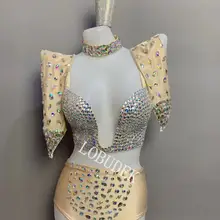 Стразы, бикини, комплект из 5 предметов, для бара, клуба, вечерние, DJ, женская певица, одежда для сцены, бюстгальтер, шорты, манжета, наряд, сексуальный, для шоу, танцевальный наряд