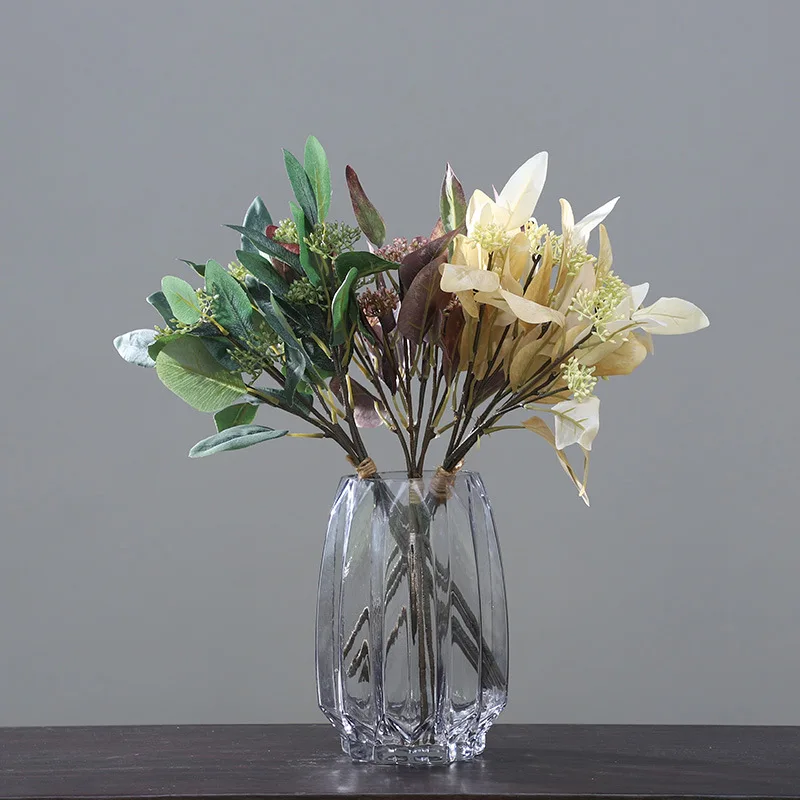 

Шелковые искусственные растения, листья, зеленые ветки эвкалипта для сада, свадебное украшение, искусственные листва, Рождественский Декор