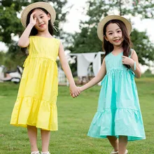 Г. Летние платья для детей, одежда Подростковая хлопчатобумажная одежда без рукавов для девочек, пляжное платье одежда для маленьких девочек детские праздничные Сарафаны