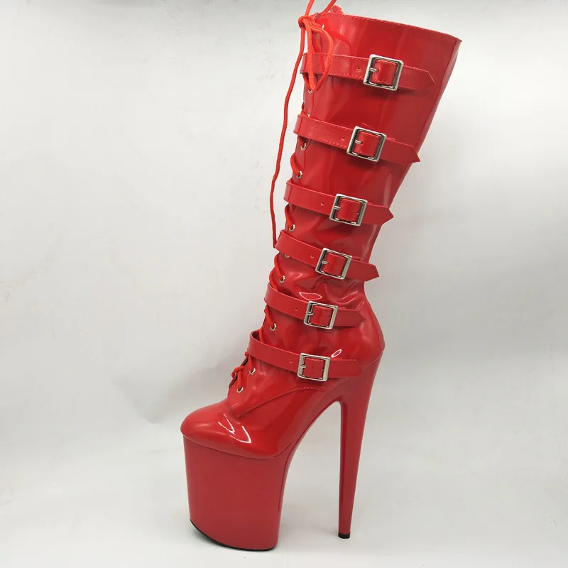 LAIJIANJINXIA/Новые сапоги на высоком каблуке 20 см пикантные черные сапоги на платформе с пряжкой Клубные Модные женские сапоги до колена