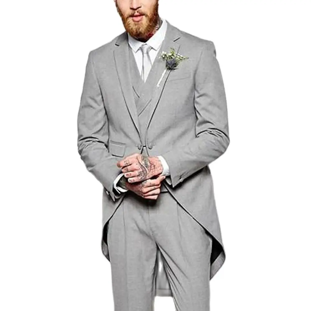 Мужской официальный стиль 3 шт. набор для свадьбы жениха серый плащ танцев