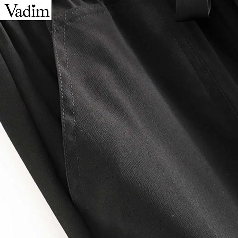 Vadim женские черные штаны-шаровары с эластичной резинкой на талии, с завязками и карманами, Женские базовые штаны для офиса, брюки KB178