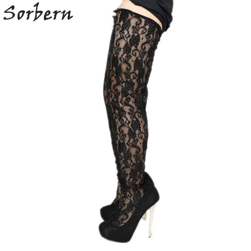lace thigh high heels