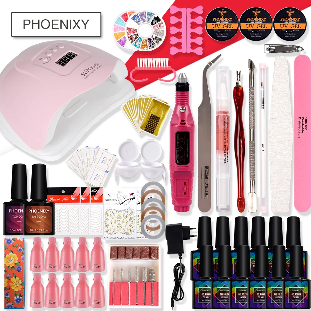 

Full Manicure Set With 80w led Dryer Lamp Nail Gel Polish Set UV Gel Set Electric Nail Drill Art Set Extension All For Manicure