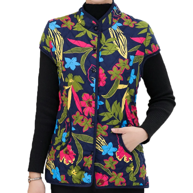 

Chinese Style Women Quilted Vest Red Green Cap Sleeve Design Padded Warm Waistcoat Oriental Pattern Vintage Outerwear For Women