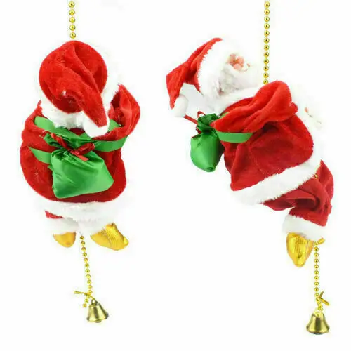 

22cm Battery Operated Rope Climbing Santa Claus musical Toys For Christmas Tree Hanging Pendant Ornament Decor X-mas Decorations
