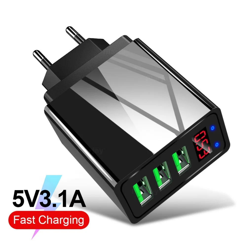 Usb быстрое зарядное устройство портативное 3.1A 3 USB порта цифровой дисплей адаптер для телефона планшета для мобильного телефона зарядное устройство EU/US штекер зарядки