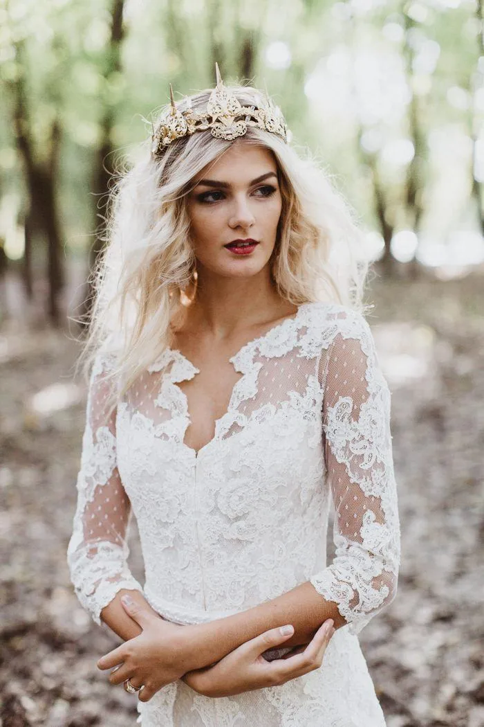 Vivian's Bridal Boho Spot Lace свадебное платье, милое, высокое, низкое, передняя молния, Tiere, слой, разрез, половина рукава, Пляжное свадебное платье