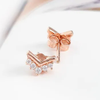 

100% 925 Sterling Silver Earring Rose Gold Crown Wishing Bone Earrings For Women Wedding Gift Fashion Jewelry