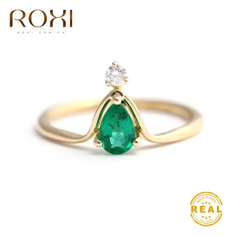 ROXI Мода Кристалл Корона кольцо капли воды зеленый CZ камень блестящие кольца для женщин фианит свадебное обручальное Праздничная бижутерия с кольцами
