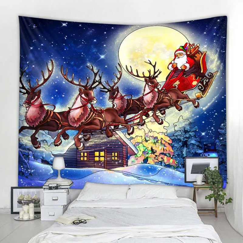 MEKPAM Decorazione Natalizia Arazzo Da Parete Natale Babbo Natale Renna Albero Camino Per Soggiorno Appeso Casa Festa Decorazione Artistica 230X180cm