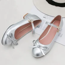 

Designer Lolita Women Flat Shoes Mary Jane Flats Bow Cute Student School Flat Ballerina Shoes Wedding Shoes Bridal Gold Silver