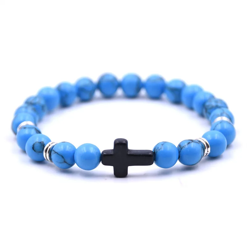 

Unisex Natural Stone Cross Men Bracelet Popular Hot DIY Black Matte Beaded Multiple Colour Bracelets Pulseiras Lover Gift 856