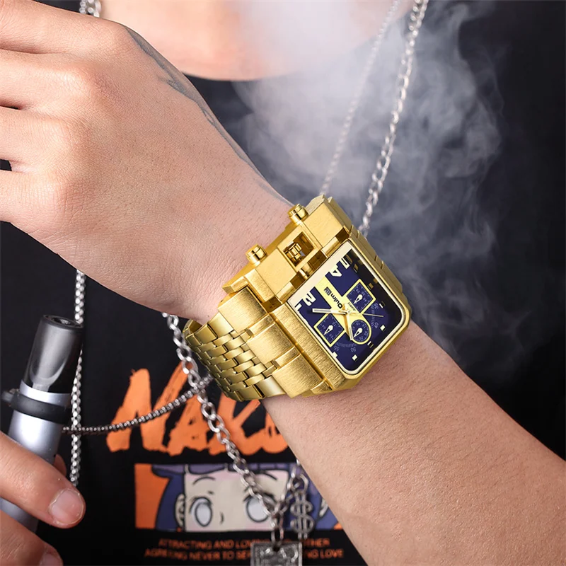 

Oulm 3364 Golden Full Steel Male Quartz Watch Big Dial Luxury Brand Auto Date Clock Business Men&#39s Watches Relogio Masculino