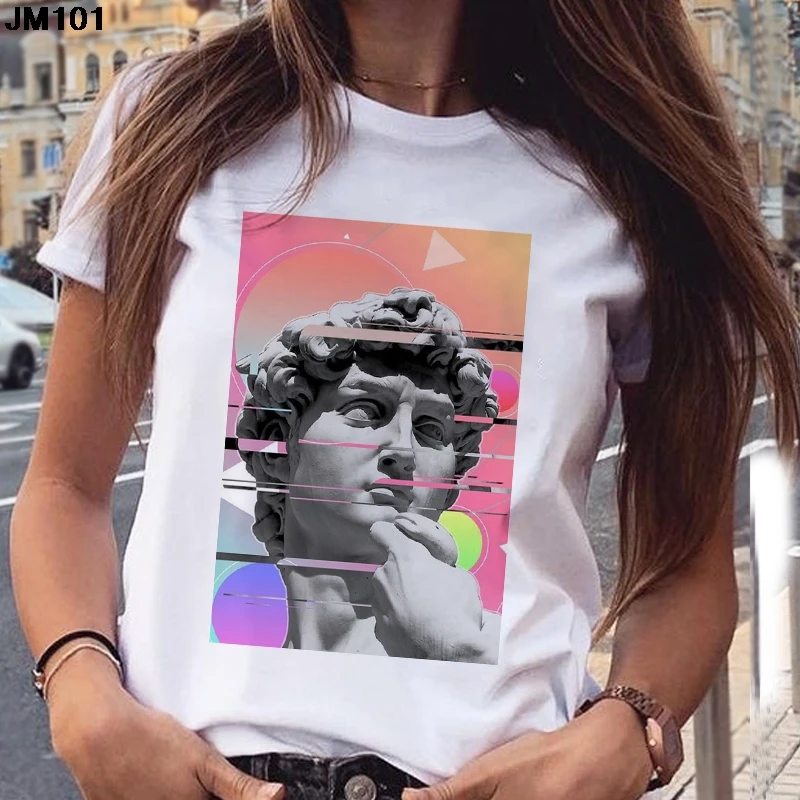 

Michelangelo David Print Women's T Shirt Femaale Clothes Aesthetic Tshirt Harajuku Ulzzang Graphic 90s Summer Tops White T-shirt