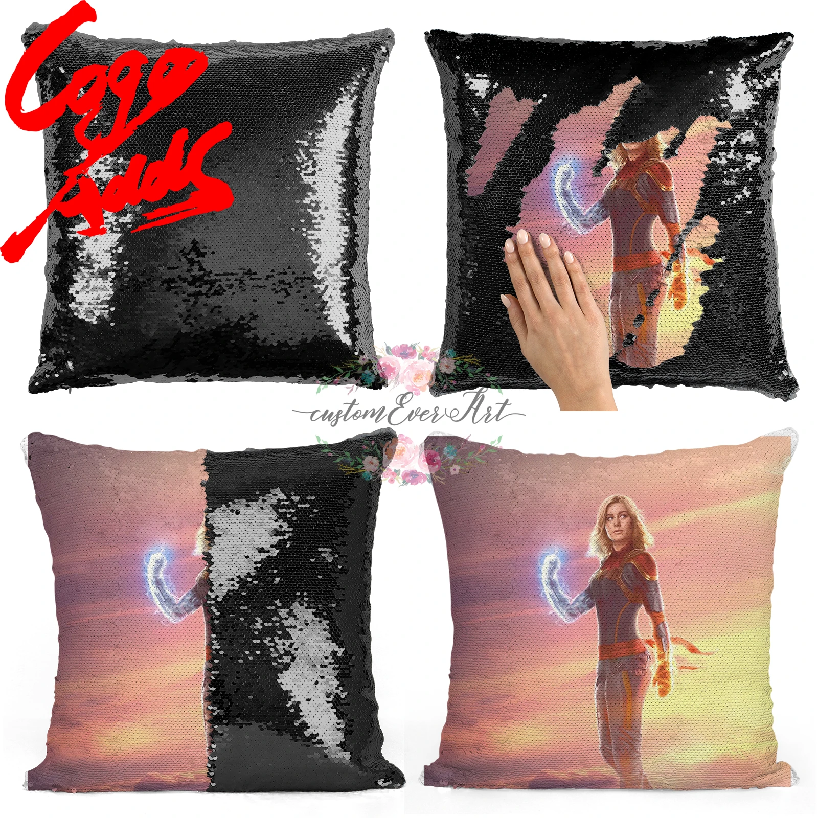 

Captain Marvel sequin pillow | sequin Pillowcase | Two color pillow | gift for her | gift for him | pillow | magic pillow