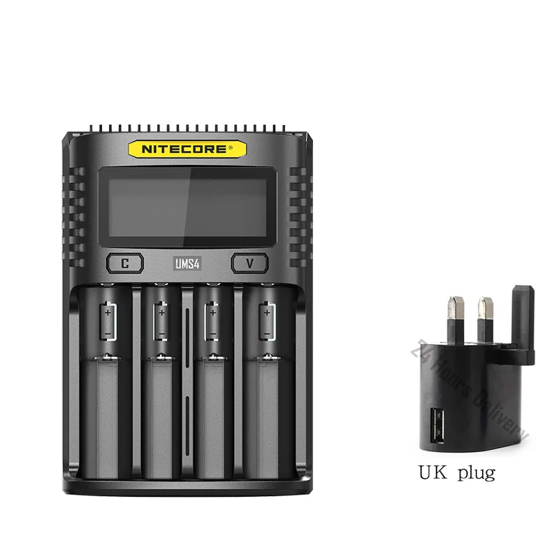 UMS4 UK plug NITECORE UMS2 UMS4 интеллигентая(ый) Батарея выход USB зарядного устройства 3A для LiFePO4 литий-ионный металл-гидридных или никель-гидридных и никель-кадмиевых типов аккумуляторов 18650 20700 21700 10500 - Цвет: UMS4 UK plug
