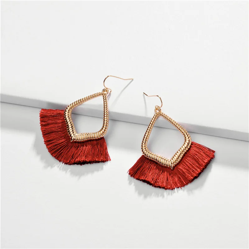 

Alloy Hollowed Out Cotton Thread Tassel Earrings Fan-shaped Multi-color Earrings for Women European Court Style Vintage Jewelry