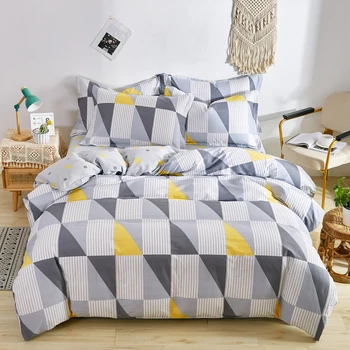 

Grey Geometric Paid Duvet Cover set 100% Pure Cotton Flower Pattern Comforter Bedding Queen King Bed Linens set