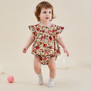 

100% cotton Summer two-piece suit for newborn/baby girl new arrival printed top and panties lovely printing wear sweet out wear