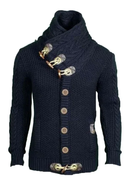 New Style Croissant Button Fashionable Leisure High Collar Men s Twisted Pattern Knitted Cardigan 4