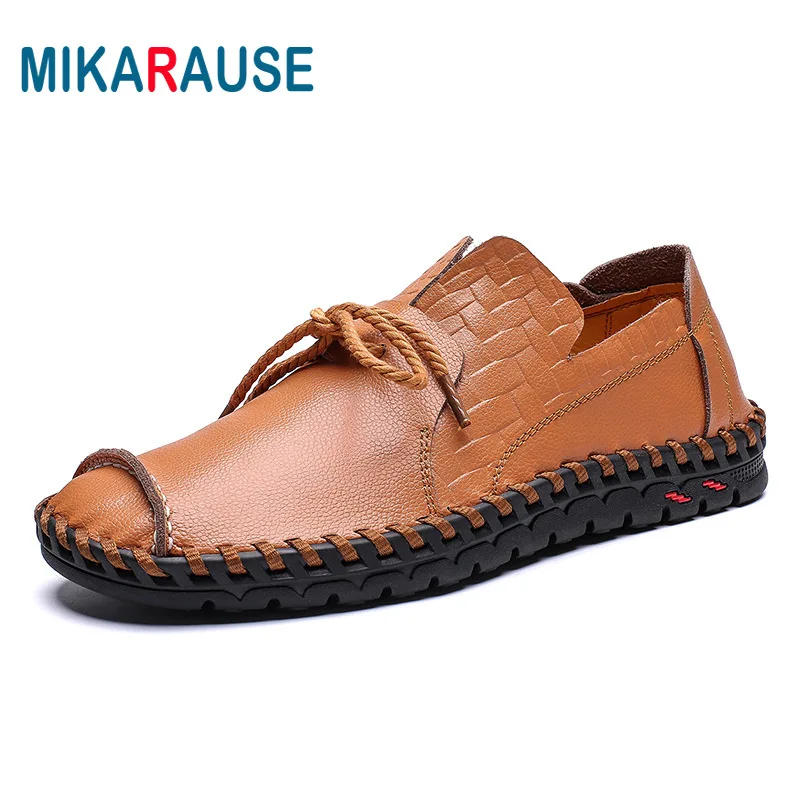 Mikarause/кожаная обувь больших Size38-48; мужские повседневные Мокасины из натуральной кожи; классическая мужская обувь ручной работы; zapatos hombres