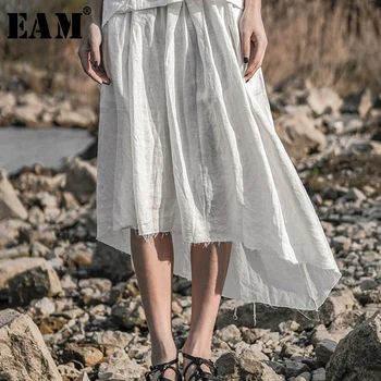 

[EAM] 2020 New Spring Summer High Elastic Waist Irregular Burr Thin Brief Temperament Half-body Skirt Women Fashion Tide JX755