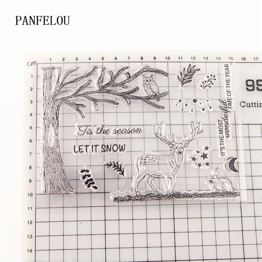 PANFELOU 15,5x11 Рождественский Лесной олень прозрачный силиконовый штамп/замазка для "сделай сам" Скрапбукинг/фотоальбом чёткого листов