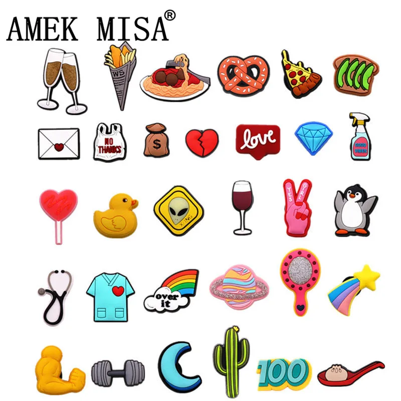 31 Kinds of Fitness Medical Food Shoe Charms Accessories Cute Animals PVC Shoe Decoration for Croc jibz Kids Party X-mas Gifts