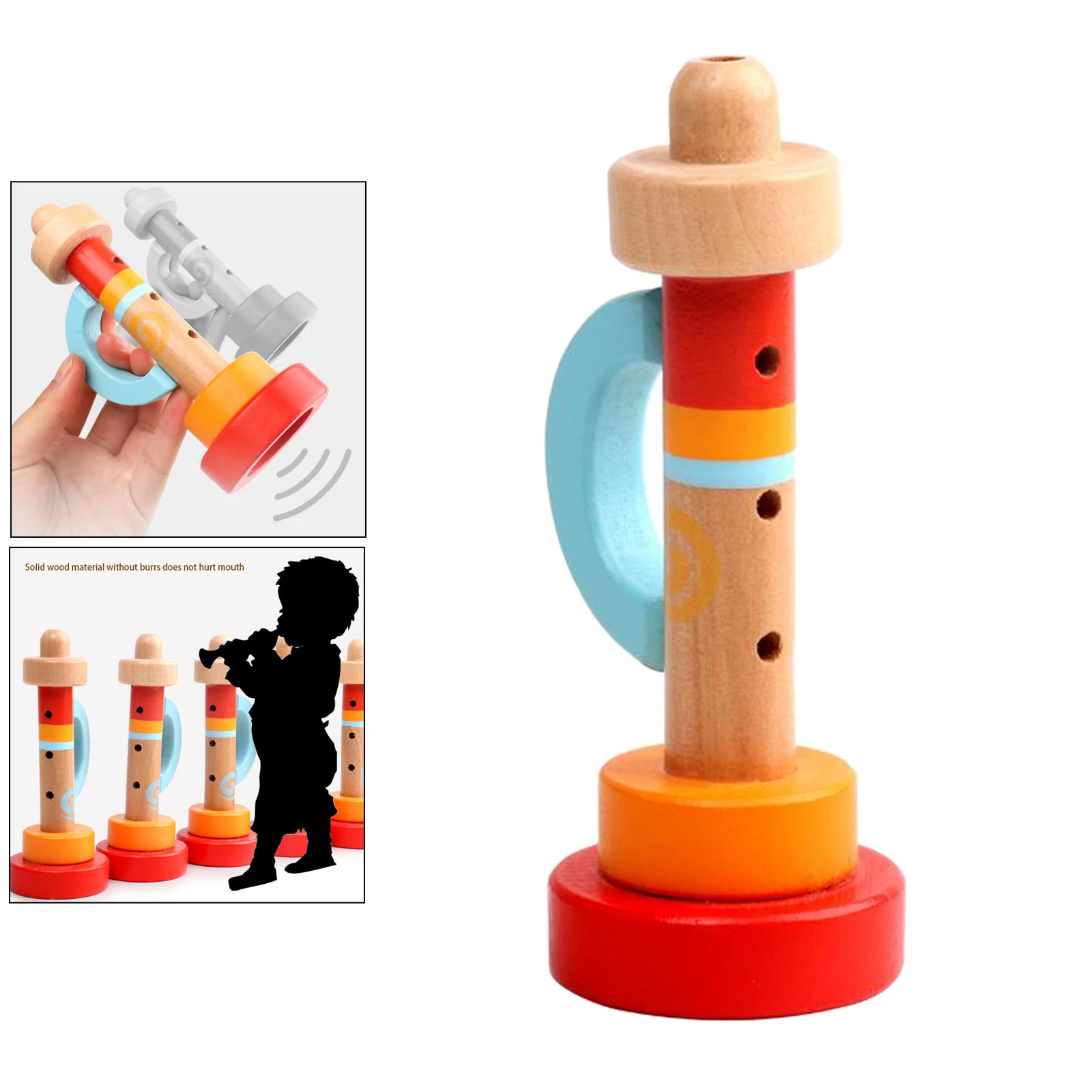 Wood Trumpet Flugelhorn Horn Preschool Music Art Educational Toys Gift