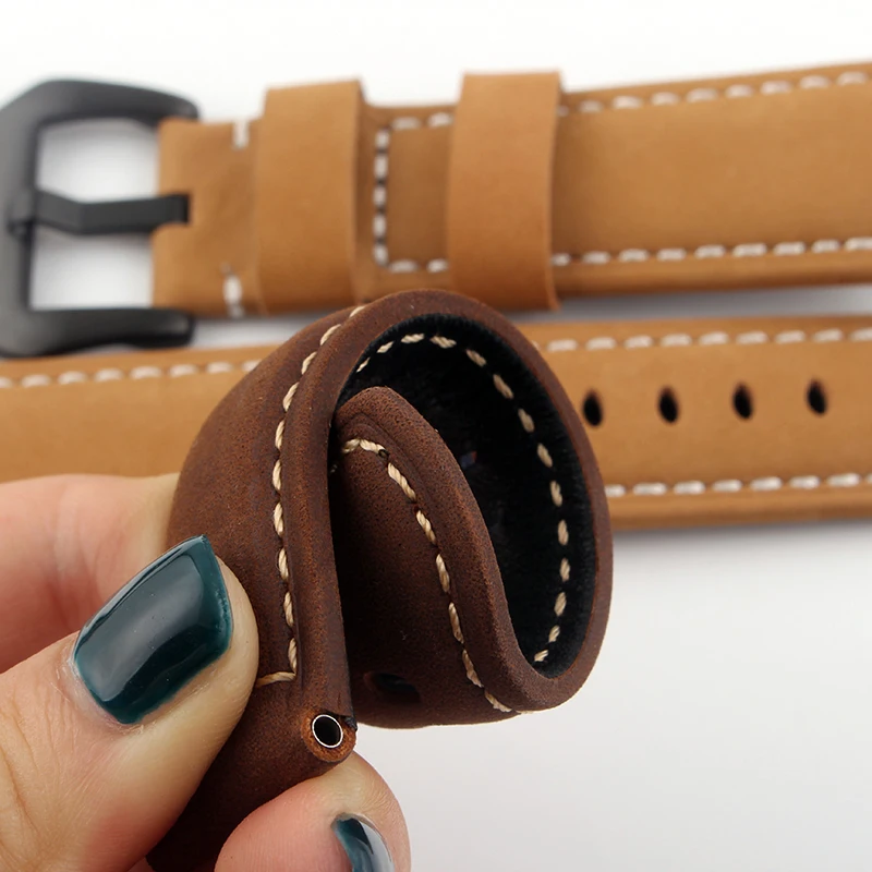 shengmeirui Leather watch band 20mm22mm24mm26mm brown black FOR Panerai Strap Replacement Steel Buckle