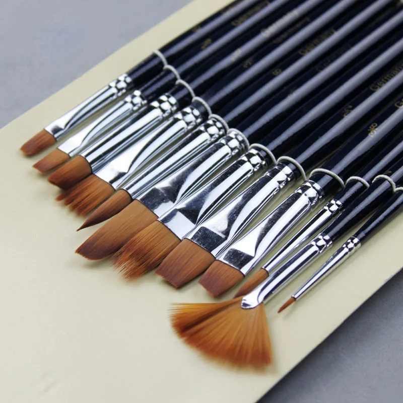 12-Unids-Pinceles-Set-Aceite-de-Pelo-Cepillo-de-Pintura-de-Nylon-Estilo-Variedad-de-Ca