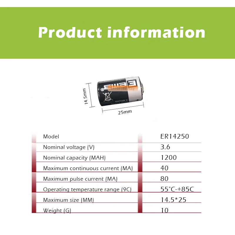 EEMB ER14250 1/2AA 3,6 V 1200mAh литиевая батарея батареи для ПЛК-устройств