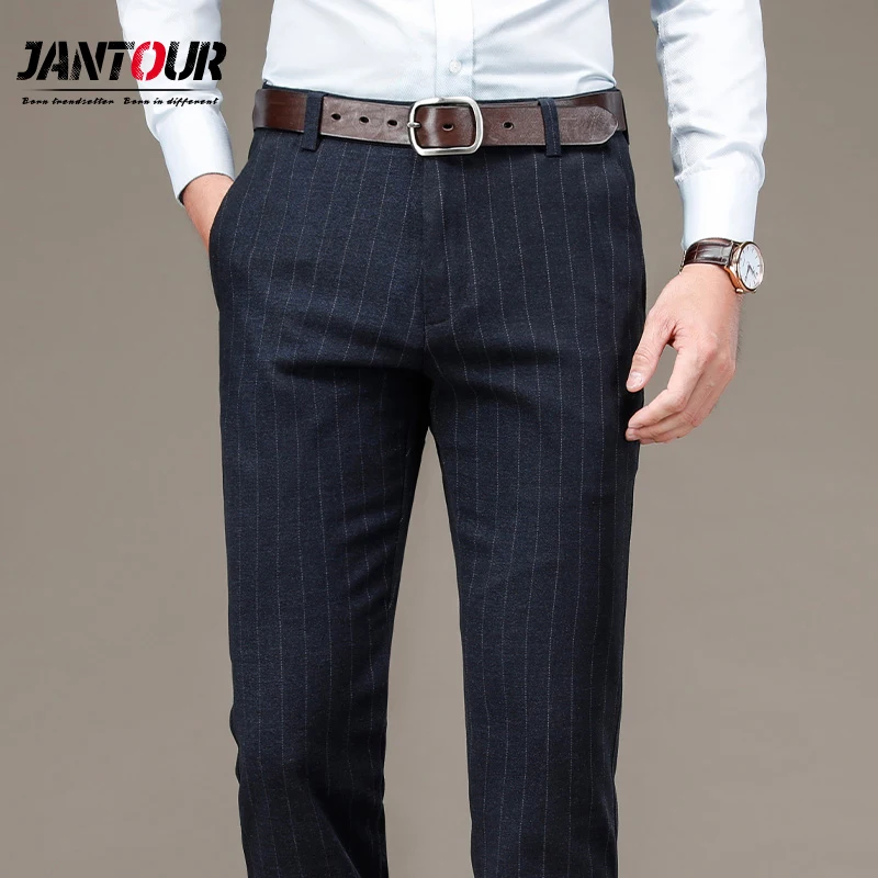

Men's Suit Pants High Quality Autumn Winter Men Dress Pants Straight Business Mens Formal stripe Pants Trousers Big Size 29-40
