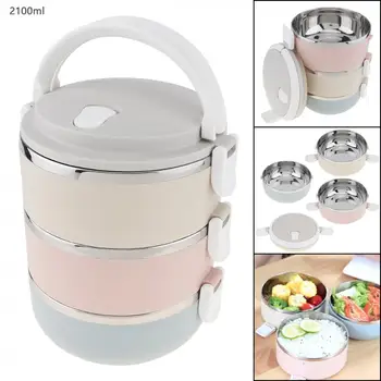 

2.1L Portable Hand-held Removable 3 Colors High-capacity 201 Stainless Steel + PP Three Layer Insulation Barrel Lunch Box