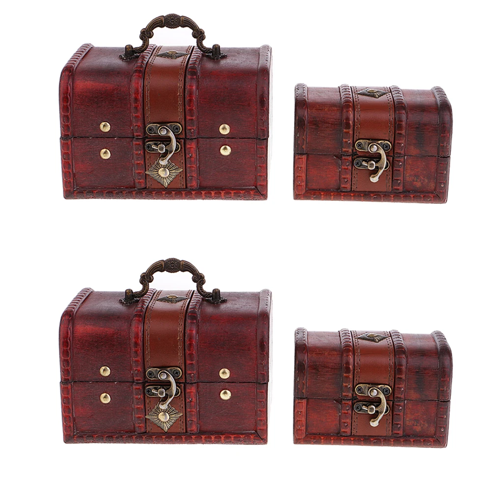 4x Wood Jewelry Box Necklace Bracelet Storage Lockable Treasure Chest Home Decor