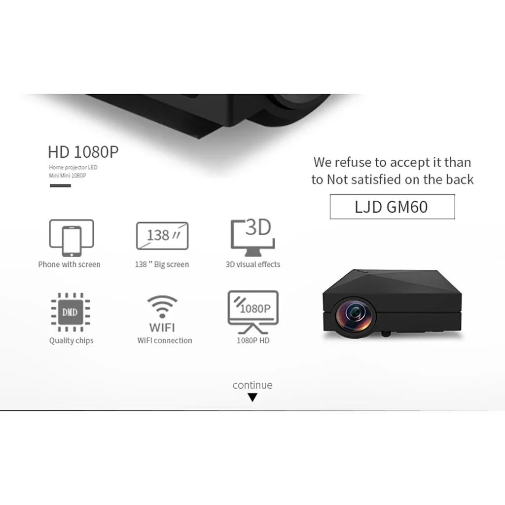7000лм светодиодный проектор Full HD 1080P Мультимедийный Домашний кинотеатр Thea-ter HDMI USB VGA поддержка 3D видео низкая до 50 Вт TFT lcd 23 языков